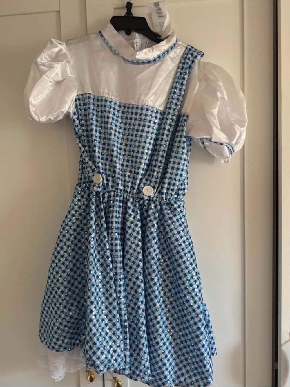 Blue Gingham Puff-Sleeve Kids Dress with White Bodice